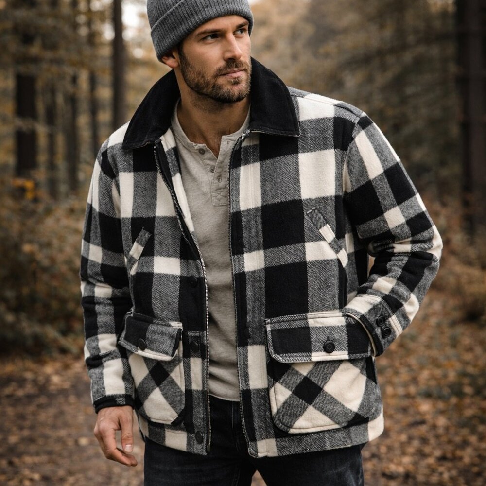 VTG 90s Express Mens Buffalo Plaid Wool Sherpa Chore Jacket M Lumberjack Ranch